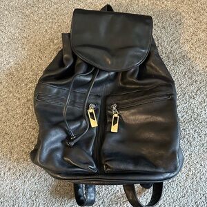 Preview Collection Black Leather Backpack with Gold Hardware